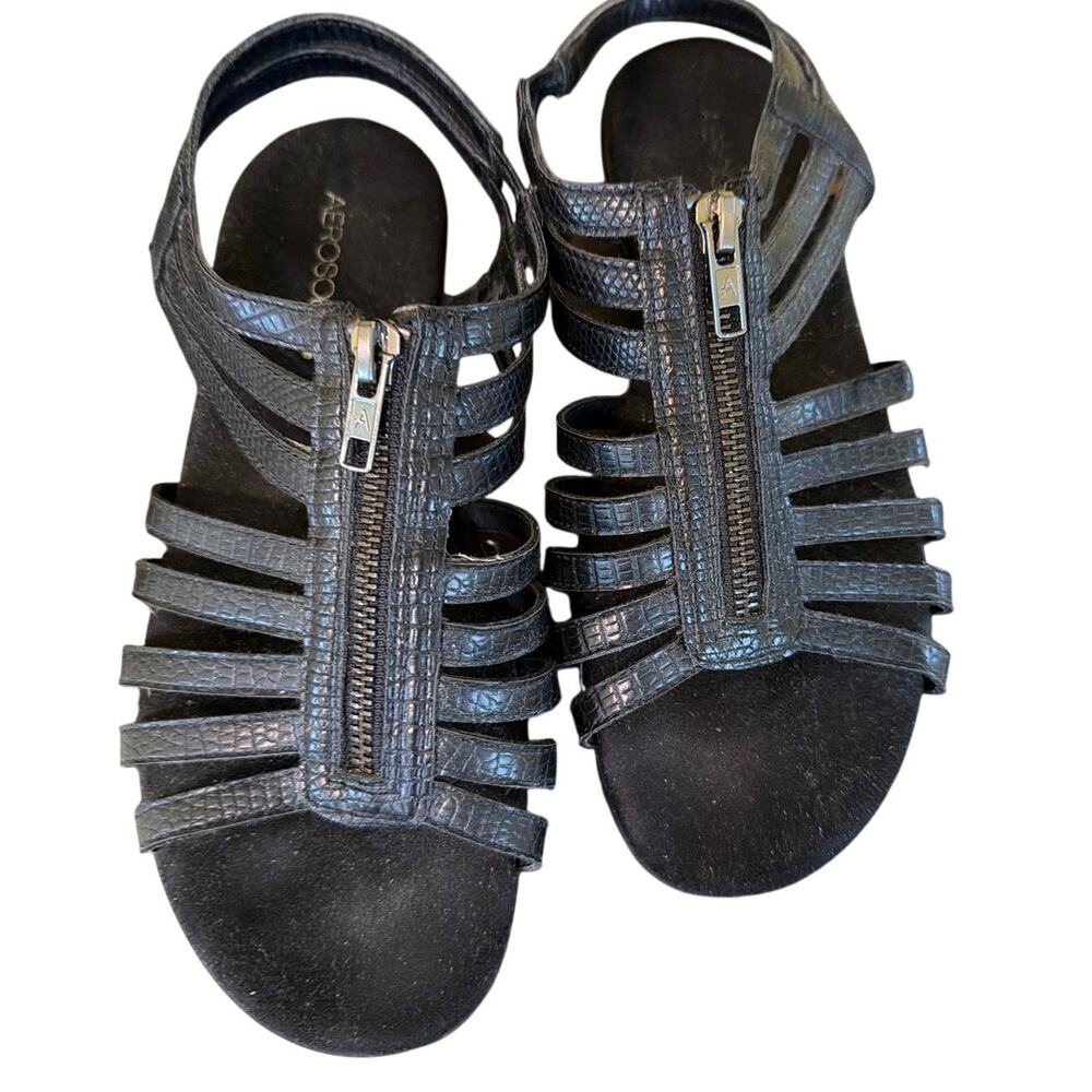 Aerosoles Black Strappy Sandals Women's Size 8 Flats Summercore Vacation Chic